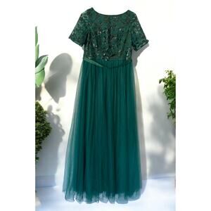 Fariesty Green Tulle Prom Dress w/ Black Sequins, Size XL (15), NIP